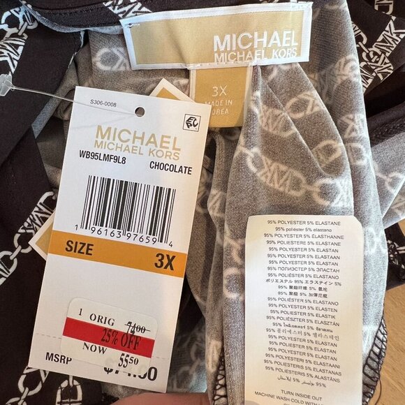 Michael Michael Kors Plus Size 3X Chain-Print Cold-Shoulder Top - Chocolate - Picture 9 of 12